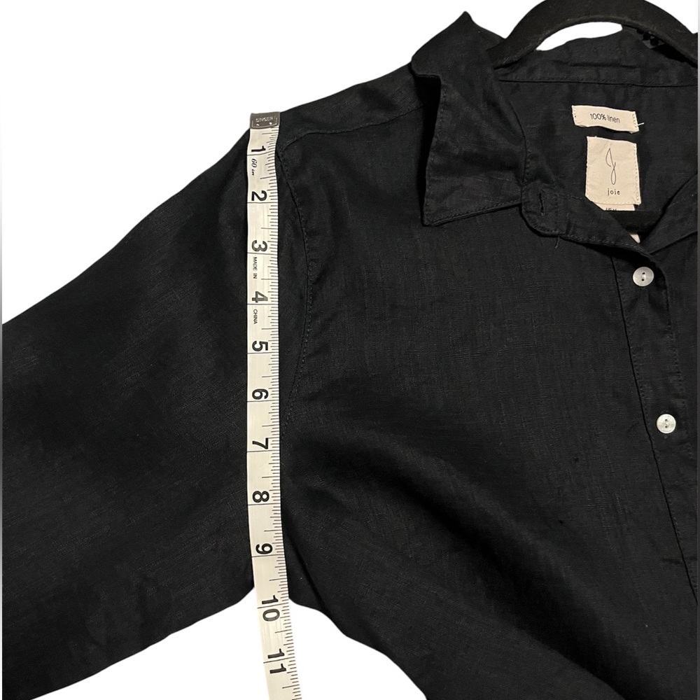 Joie Long Sleeved Linen Cropped Black Button-Up Shirt Vacation Resort Classic - Picture 9 of 11